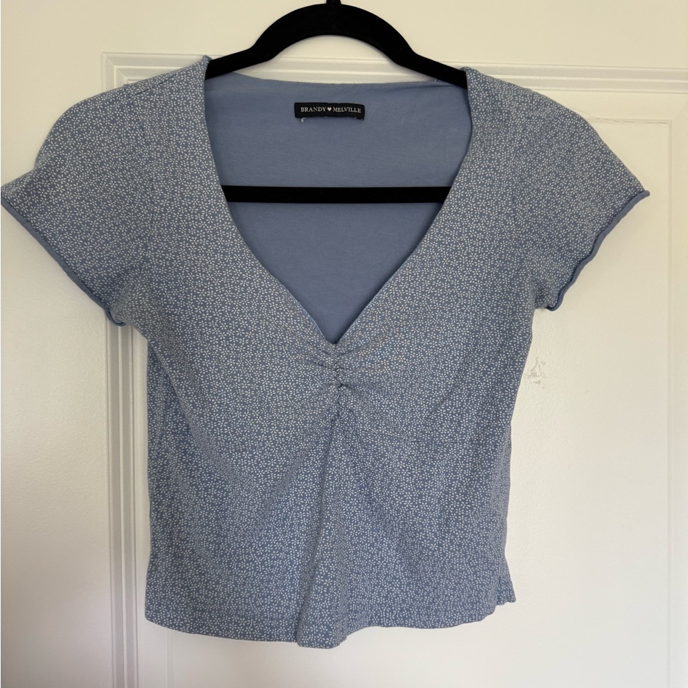 Brandi Melville Blue V-Neck crop top one size